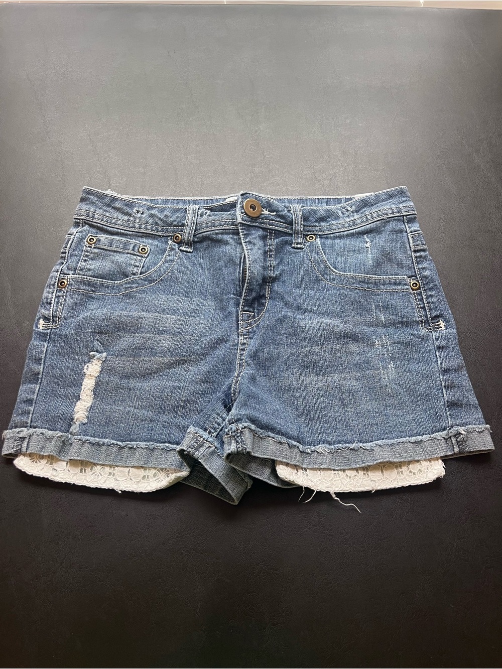 Girls Cato Blue Denim Shorts with Lace Hem